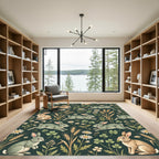 Whimsical Emerald Meadow Rabbit Garden Rug