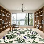 Botanical Rosemary and Lavender Cream Herb Garden Rug