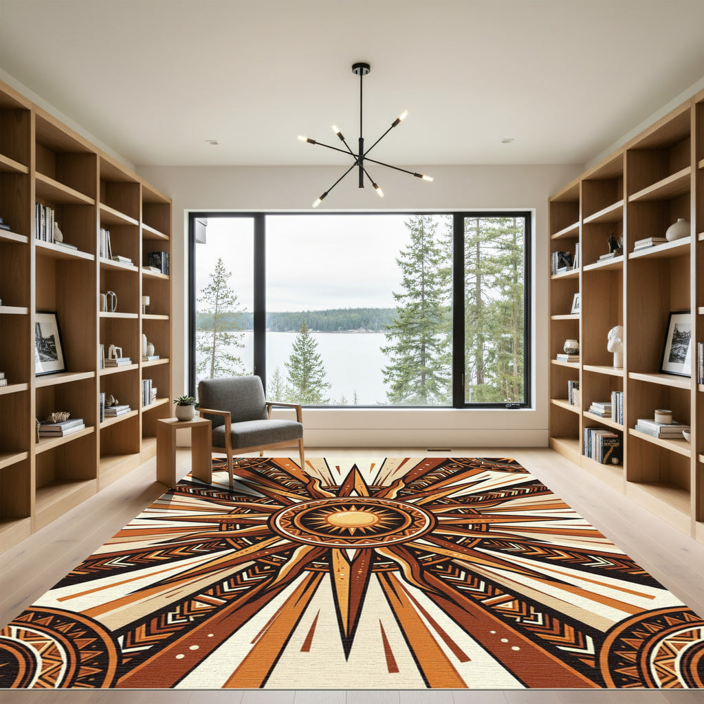 Radiant Gold Celestial Sunburst Earthy Decor Rug
