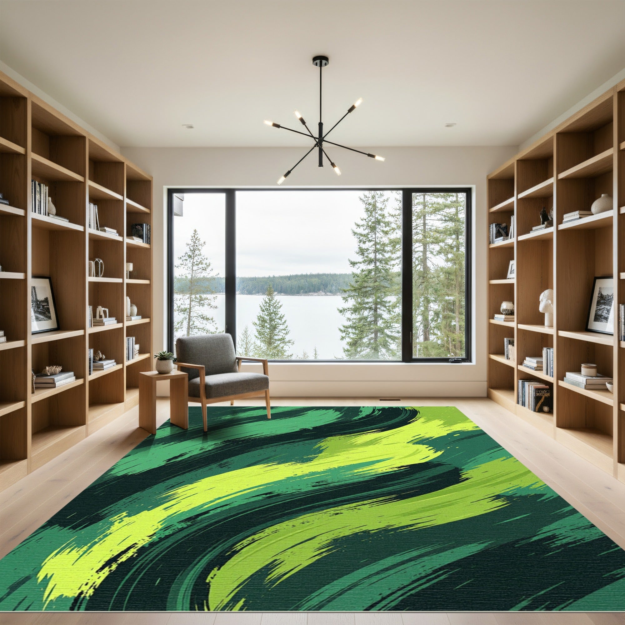 Verdant Abstract Brushstroke Flow Rug