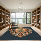 Ornate Green Leaf Crest Medallion Rug
