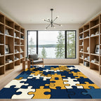 Abstract Navy and Gold Puzzle Rug