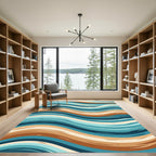 Coastal Blue And Tan Wave Rug