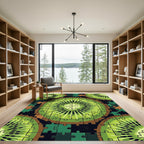 Vibrant Green Sliced Kiwi Fruit Mosaic Rug