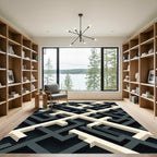 Modern Monochrome Geometric Interlocking Maze Rug
