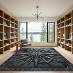 Metallic Silver Celestial Compass Star Rug