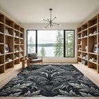 Elegant Charcoal Silver Acanthus Scroll Rug
