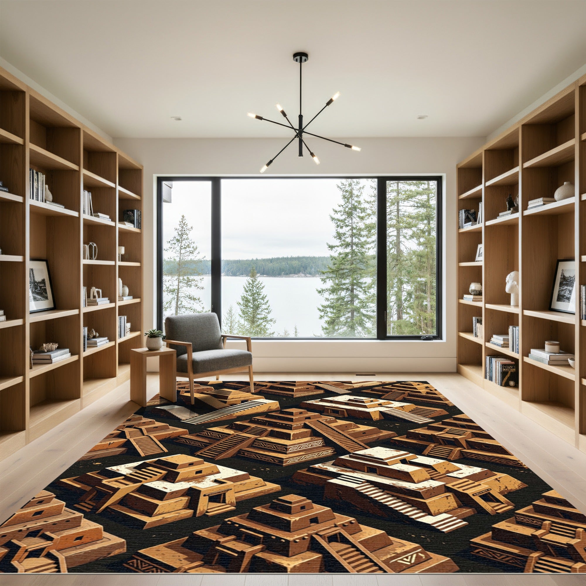 Isometric Aztec Temple Earth Tone Rug