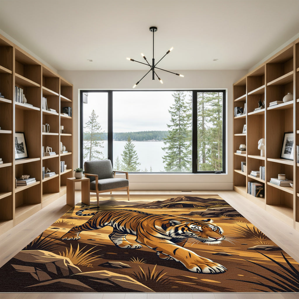 Majestic Tiger Savannah Woodland Scene Rug