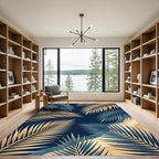 Golden and Teal Tropical Palm Leaf Rug
