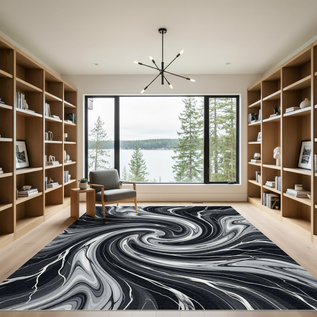 Monochromatic Swirl Abstract Liquid Rug