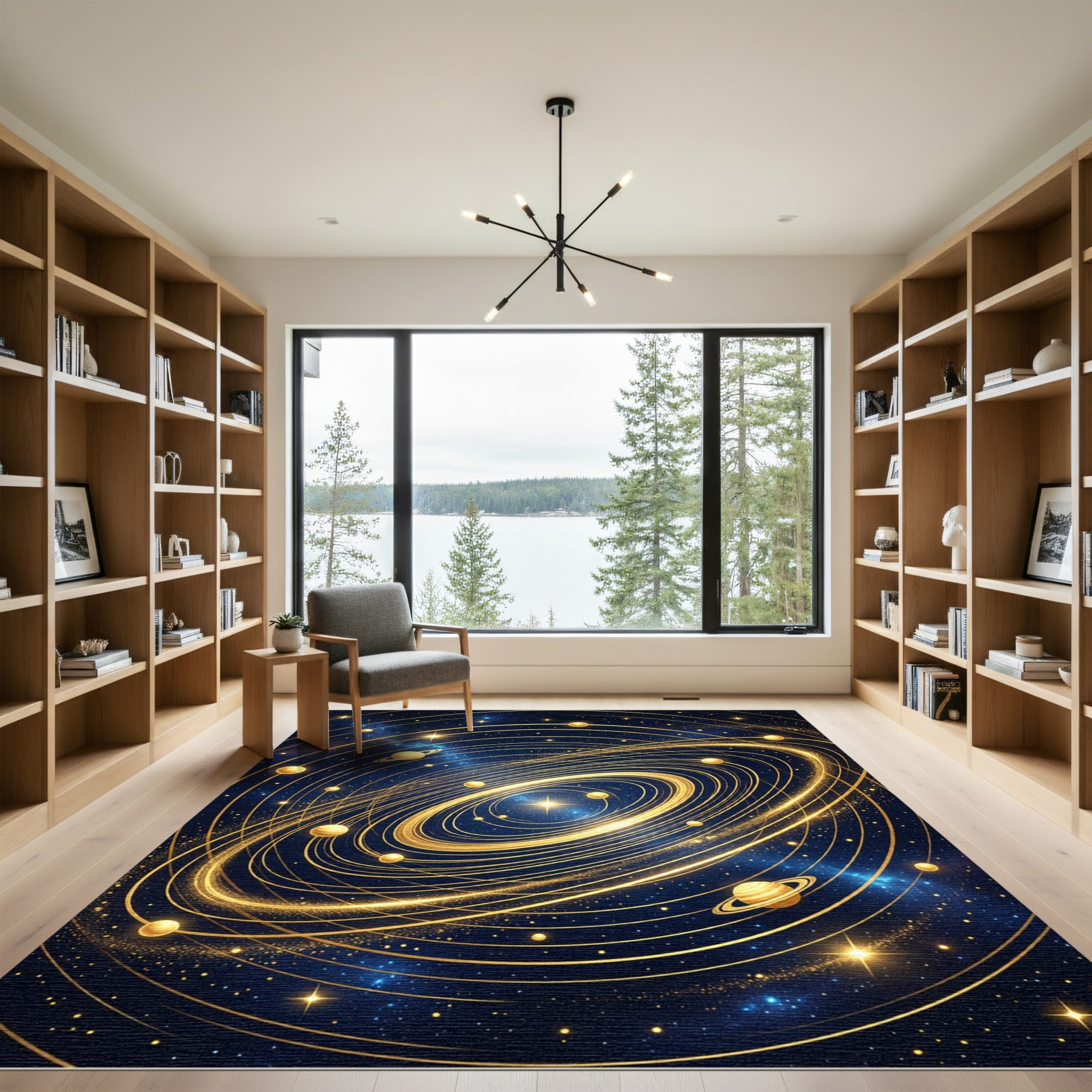 Golden Celestial Planetary Orbit Rug
