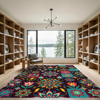 Vibrant Folk Art Floral Eagle Rug