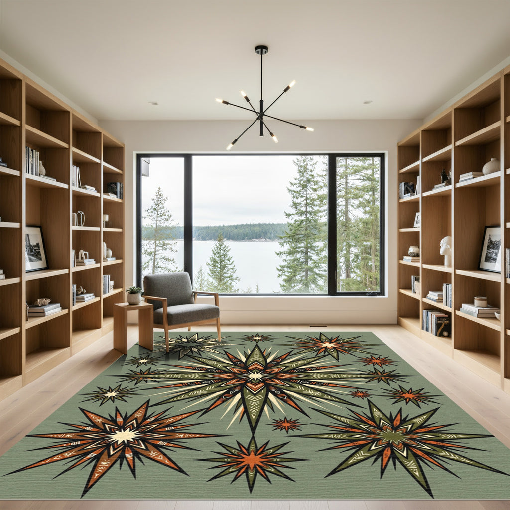 Sage Green Celestial Geometric Star Array Rug