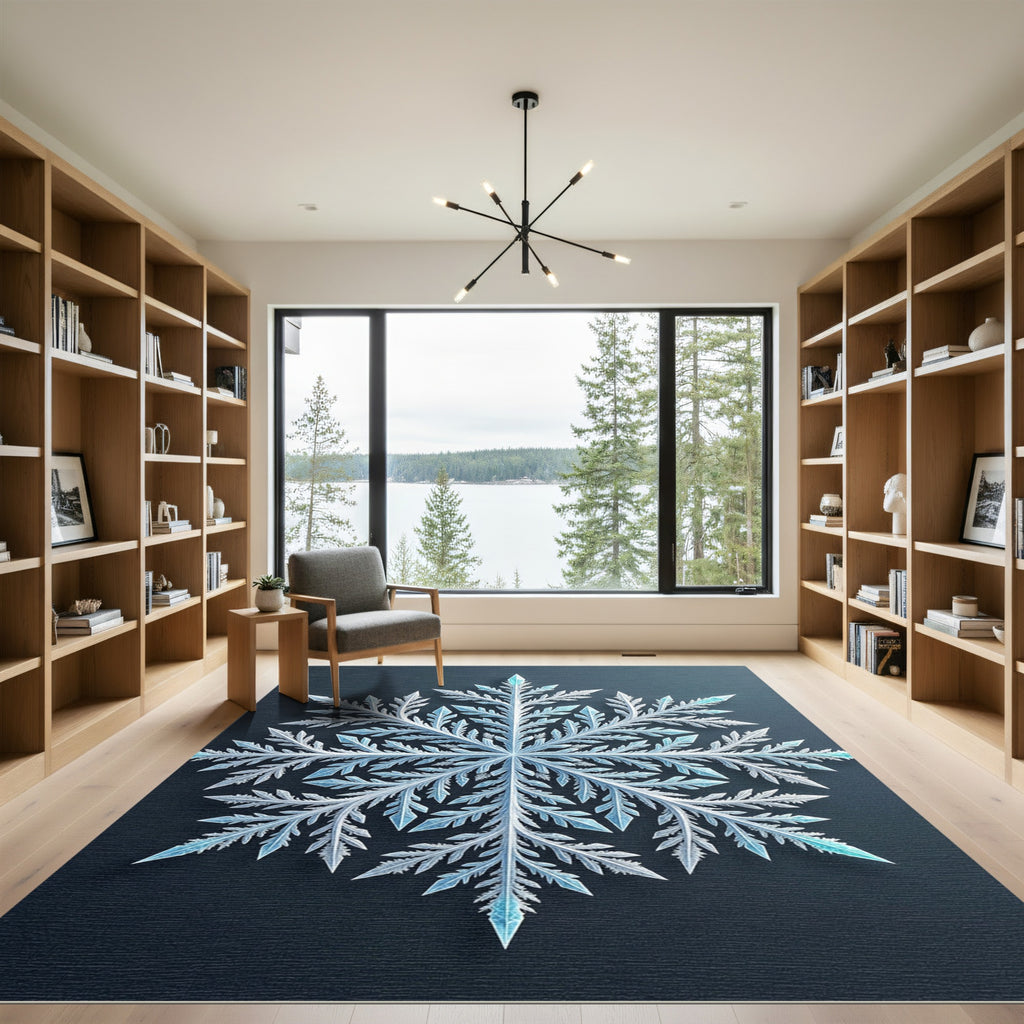 Elegant Ice Blue Crystal Snowflake Rug