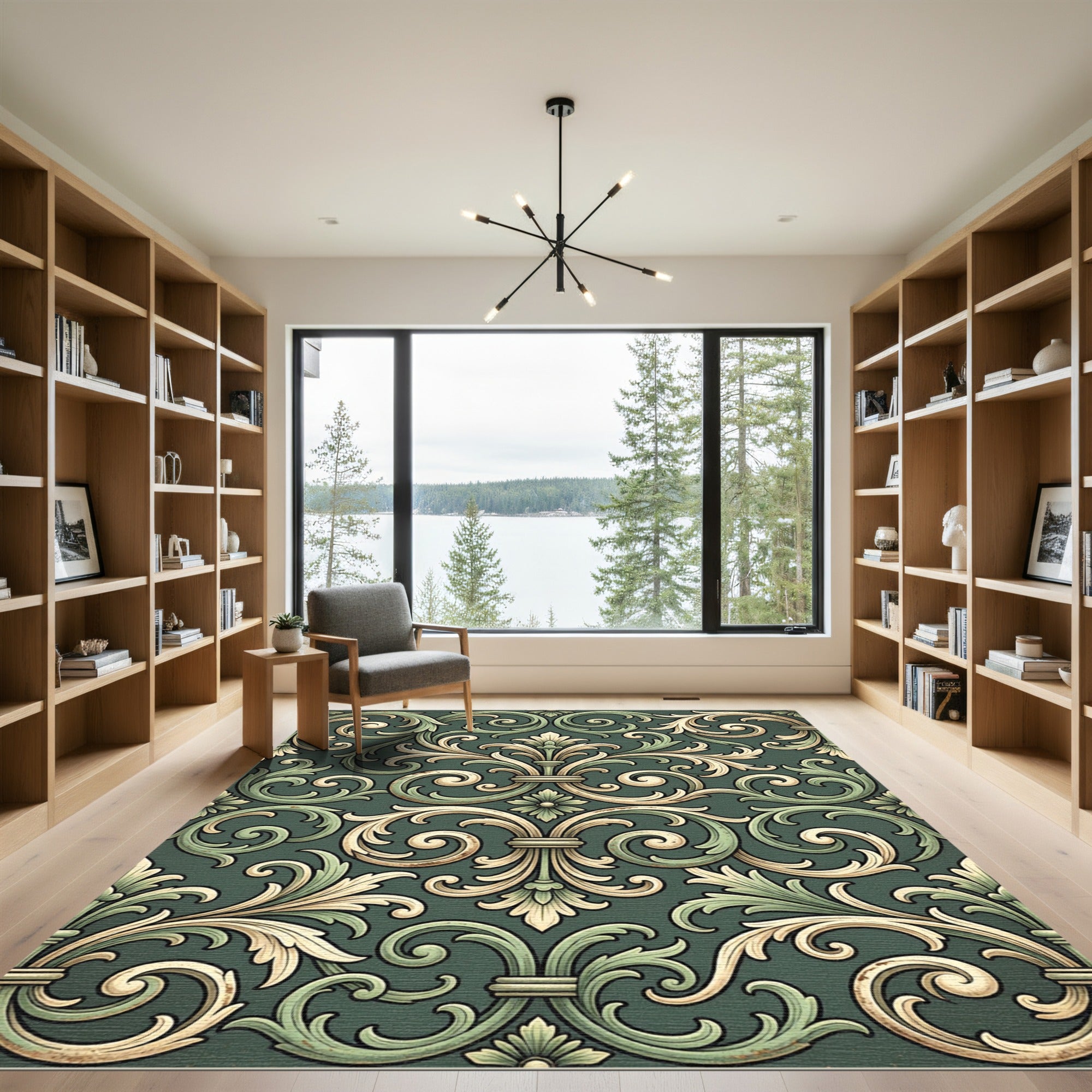 Elegant Sage and Cream Acanthus Scroll Rug