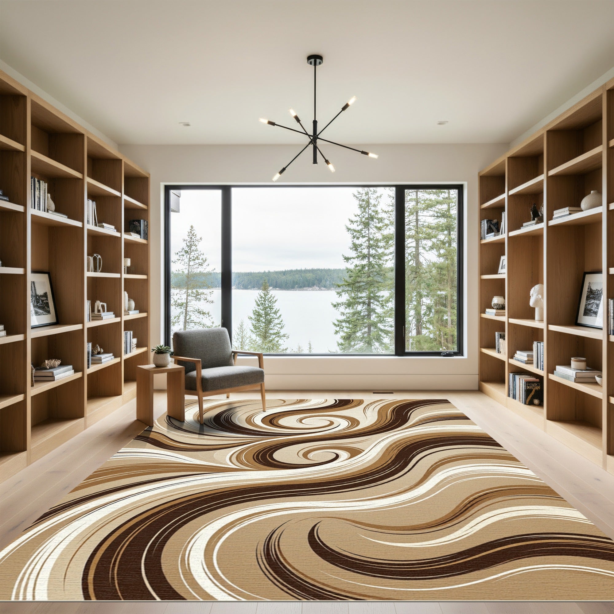 Elegant Earthy Swirl Abstract Cream Rug