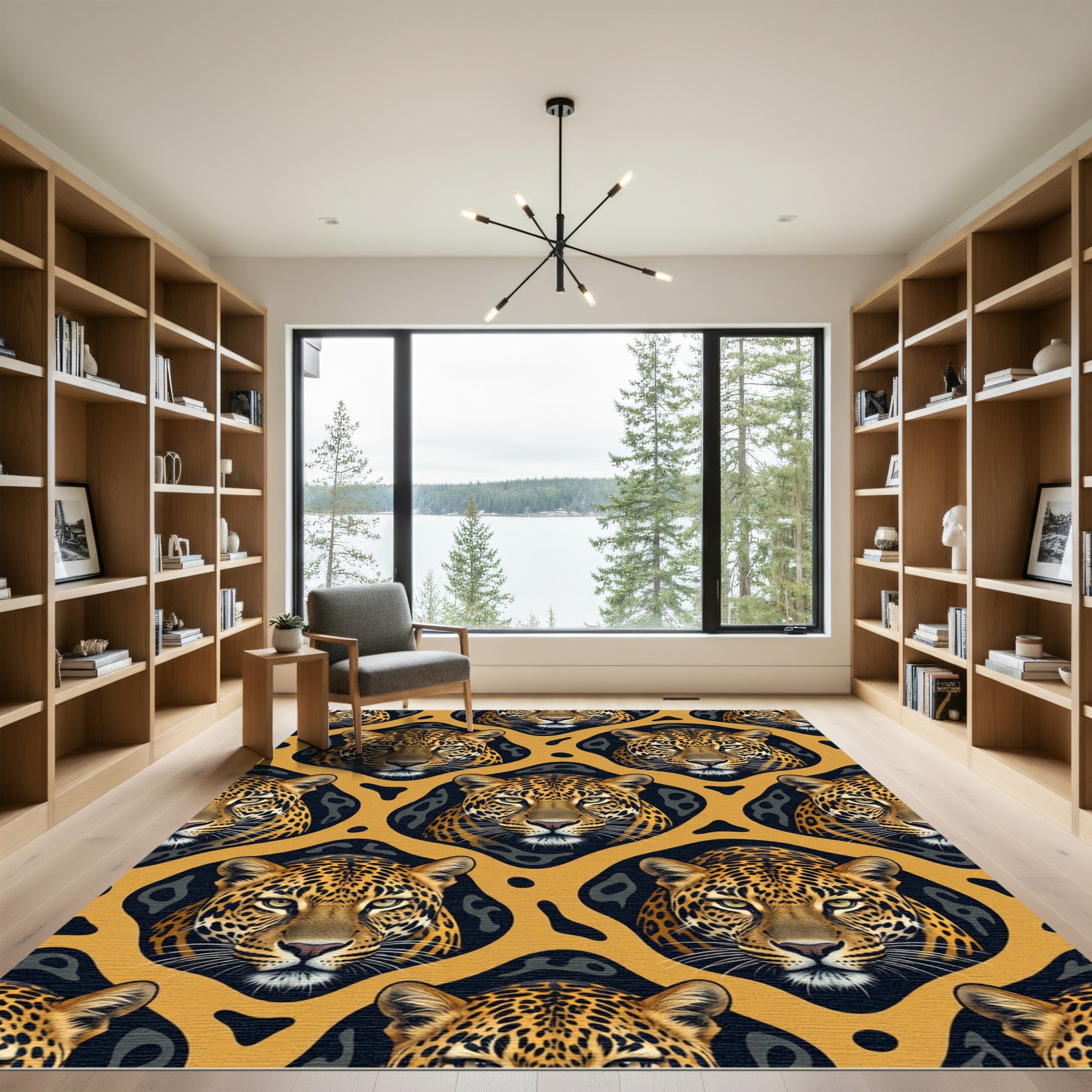 Fierce Leopard Head Golden Ochre Rug
