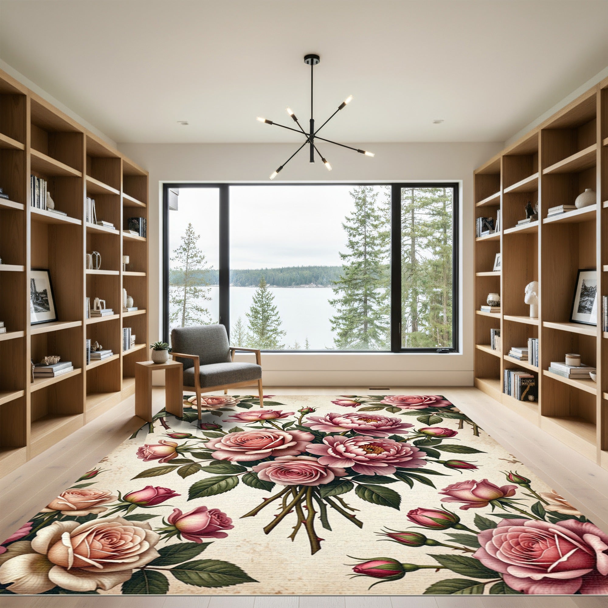Romantic Pink Rose Bouquet Illustration Rug