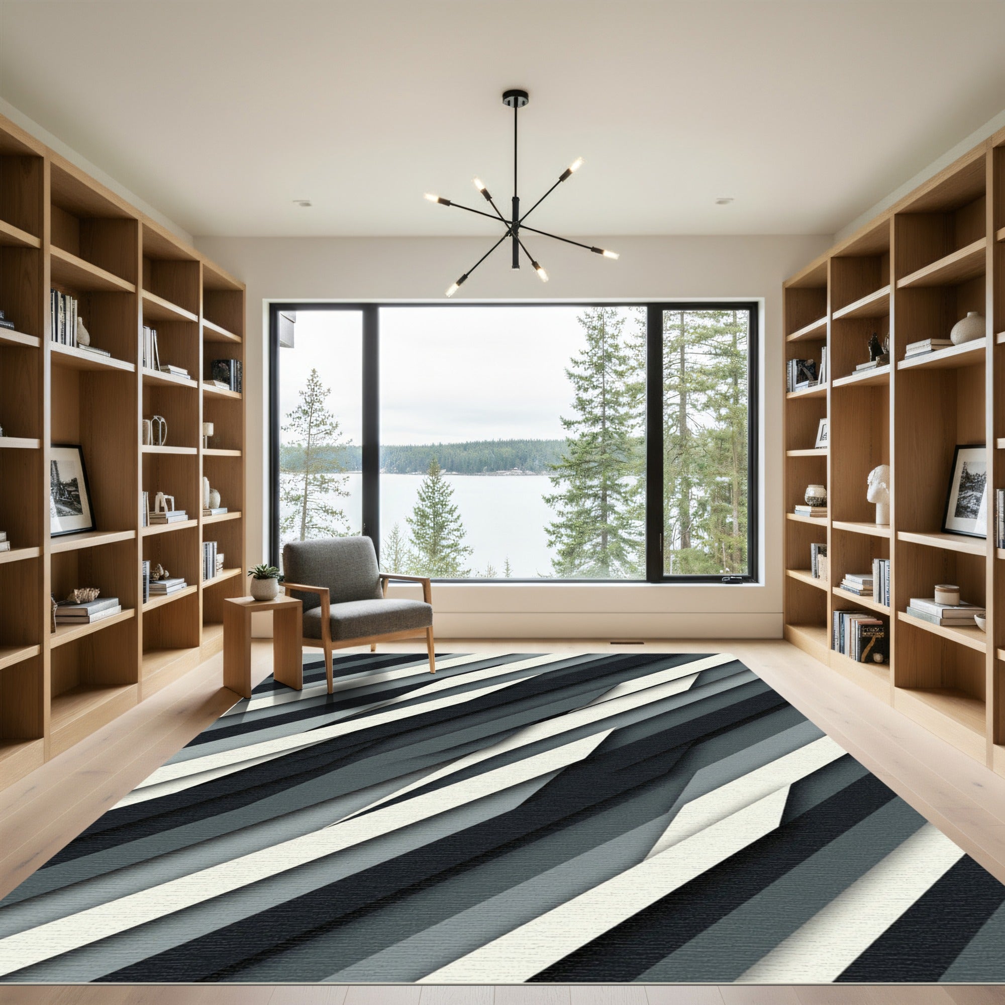 Minimalist Monochrome Diagonal Abstract Stripe Rug