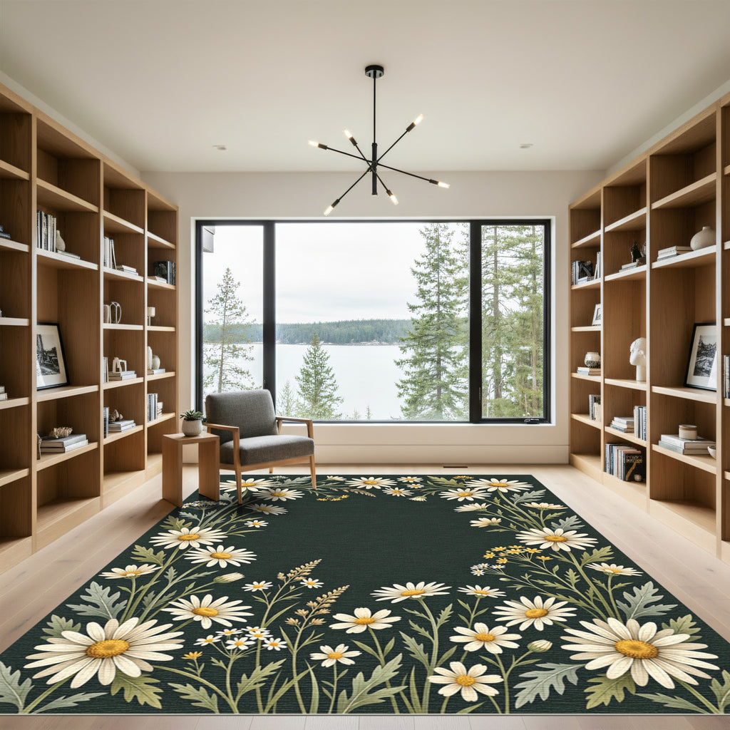 White Daisy Floral Garland Meadow Rug
