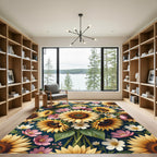 Vibrant Sunflower and Pink Cosmos Meadow Rug