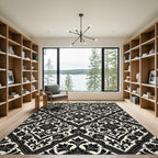 Classic Black Ivory Floral Damask Rug