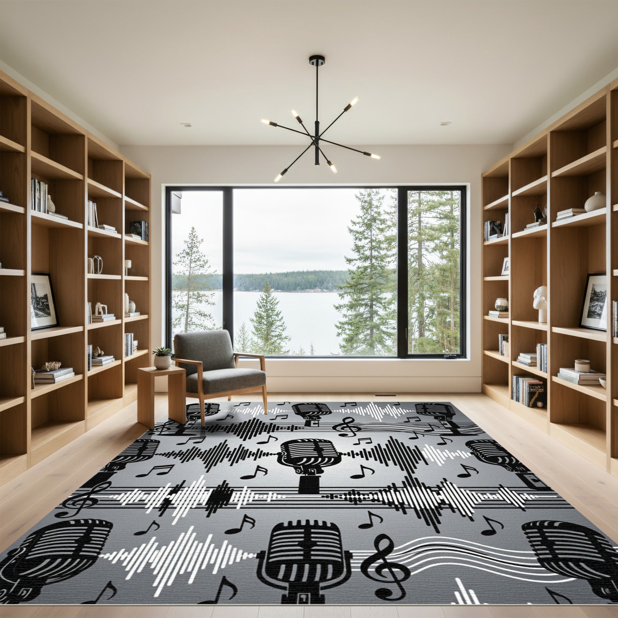Monochrome Vintage Microphone Musical Note Accord Rug