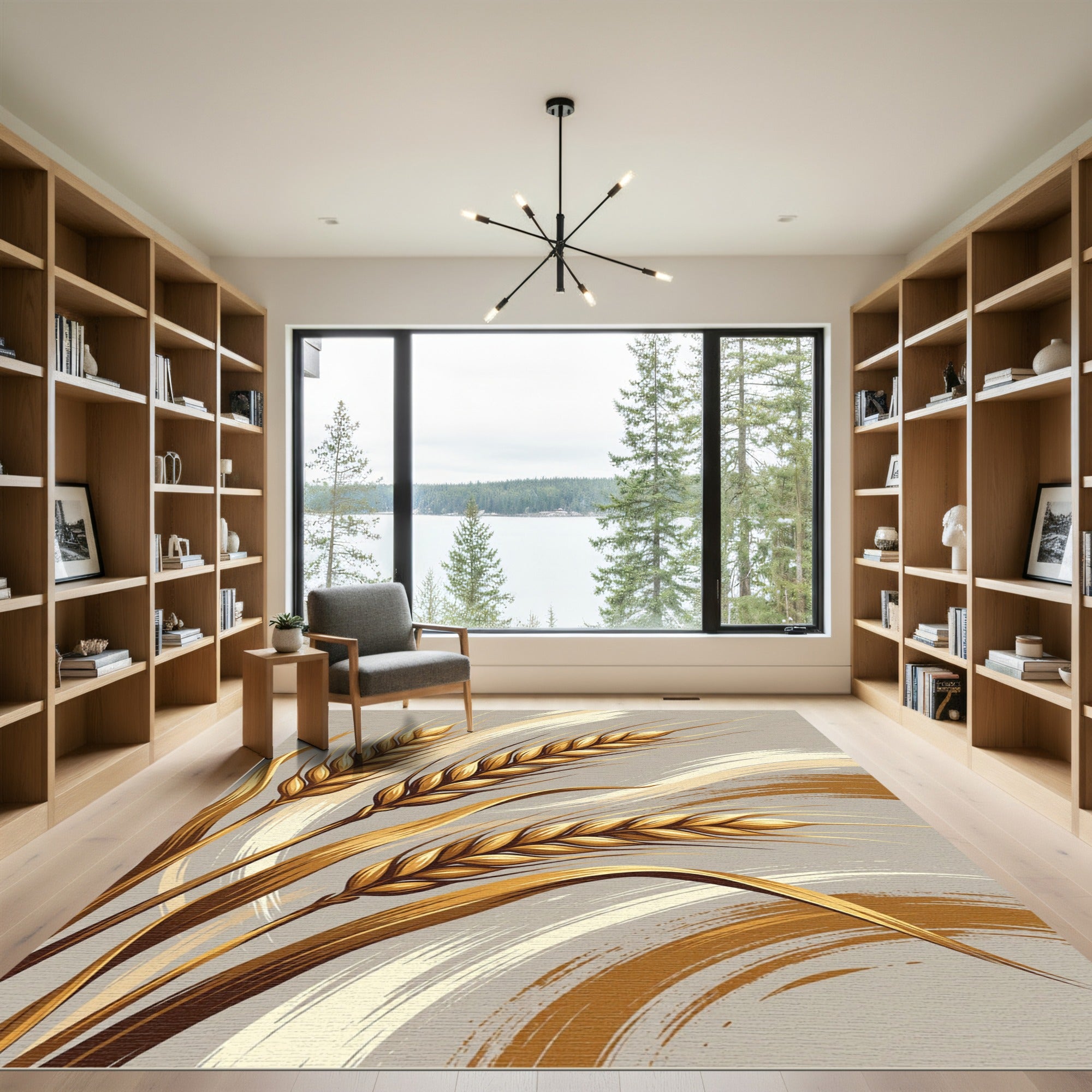 Golden Wheat Stalks Abstract Art Rug