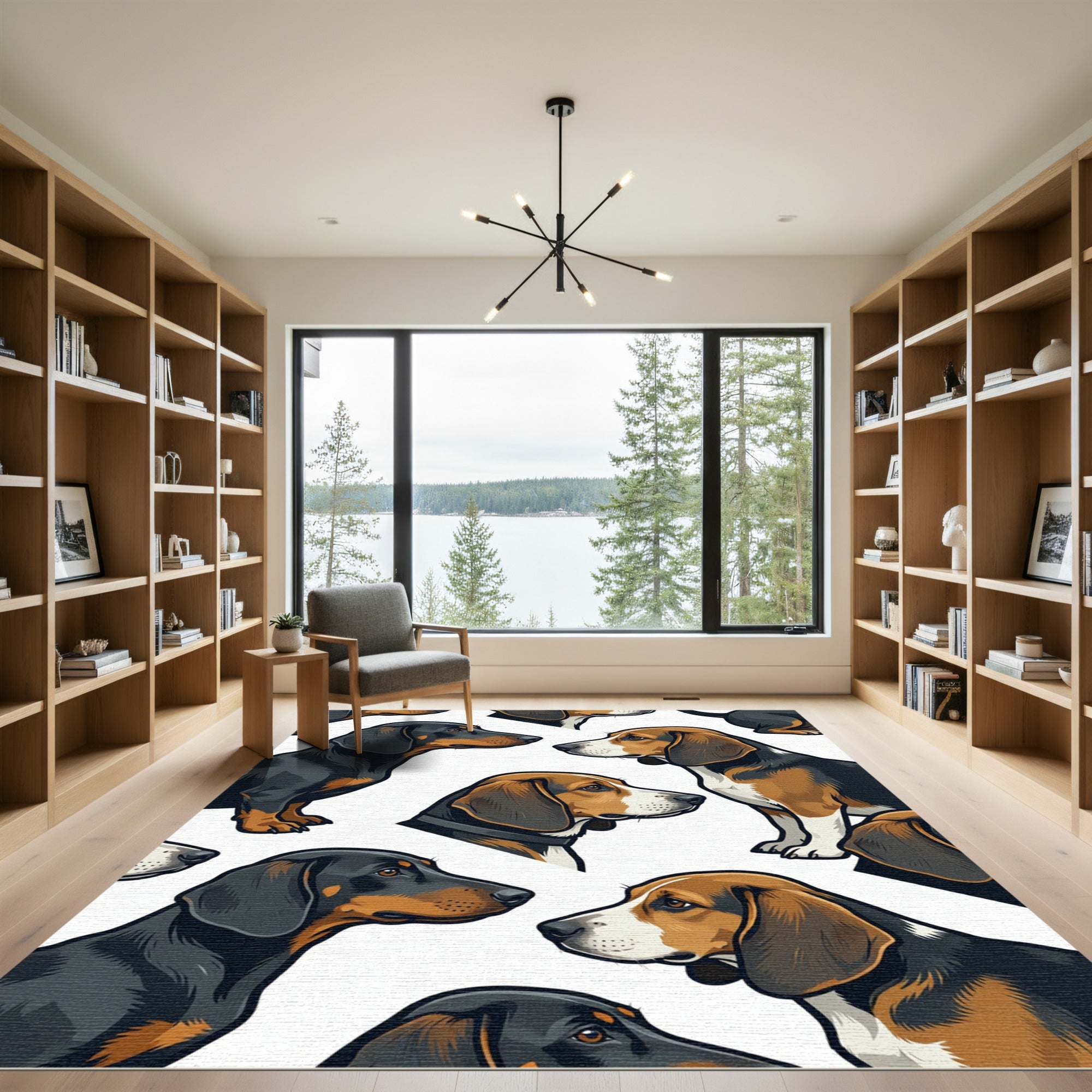 Charming Beagle and Dachshund Hound Illustration Rug