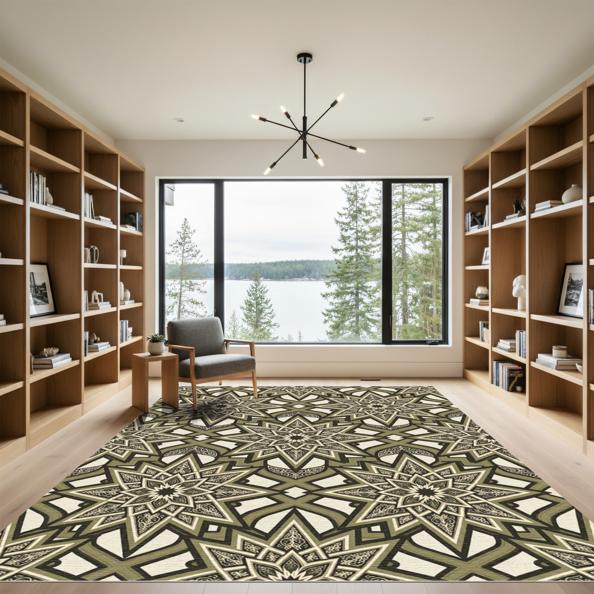 Olive Geometric Star Tile Art Rug