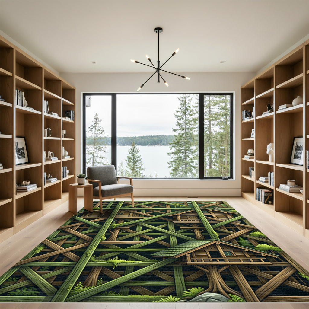 Geometric Forest Cabin Wood Trellis Rug