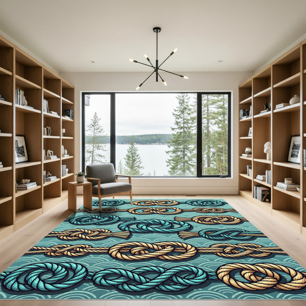 Nautical Marine Rope Knot Teal Backdrop Rug