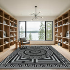 Monochrome Greek Key Circular Border Area Rug