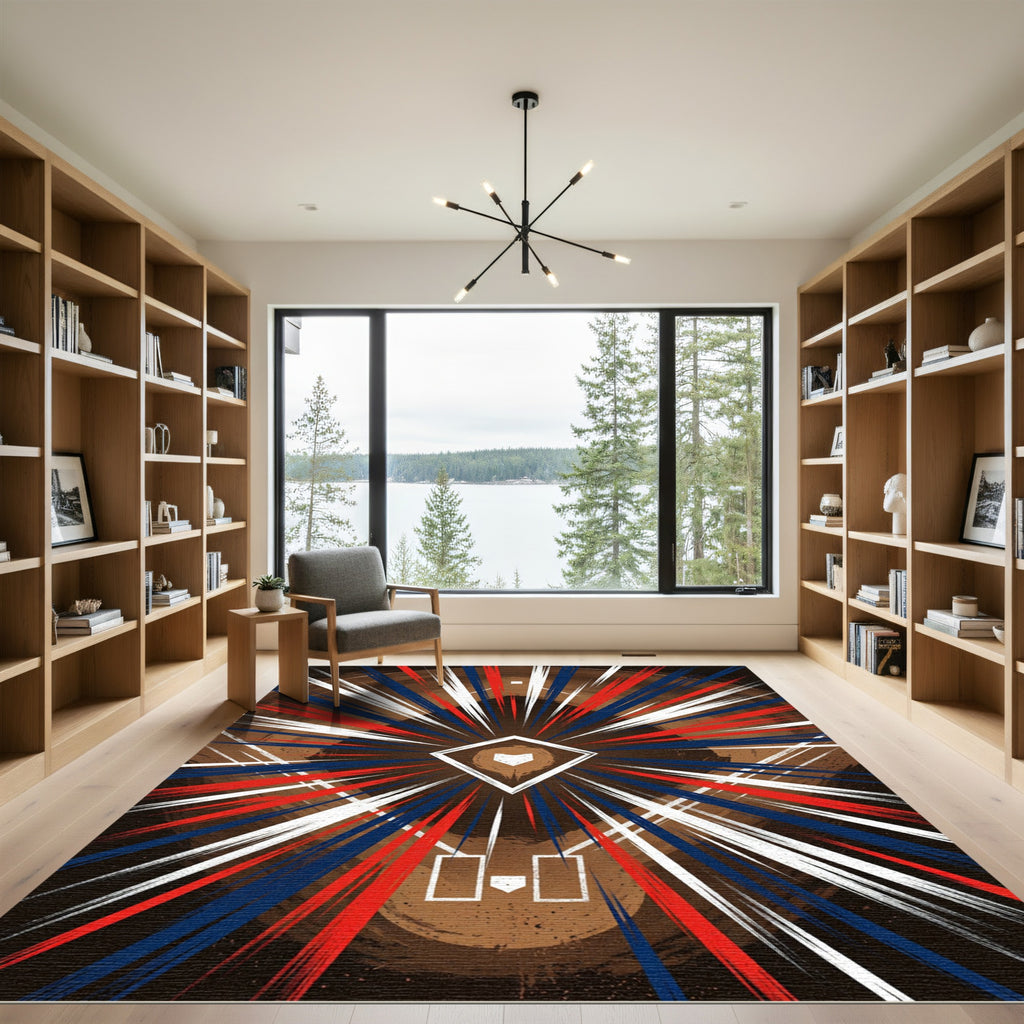 Dynamic Baseball Diamond Radiant Red White Blue Rug