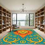 Bright Orange Lion Teal Graphic Rug