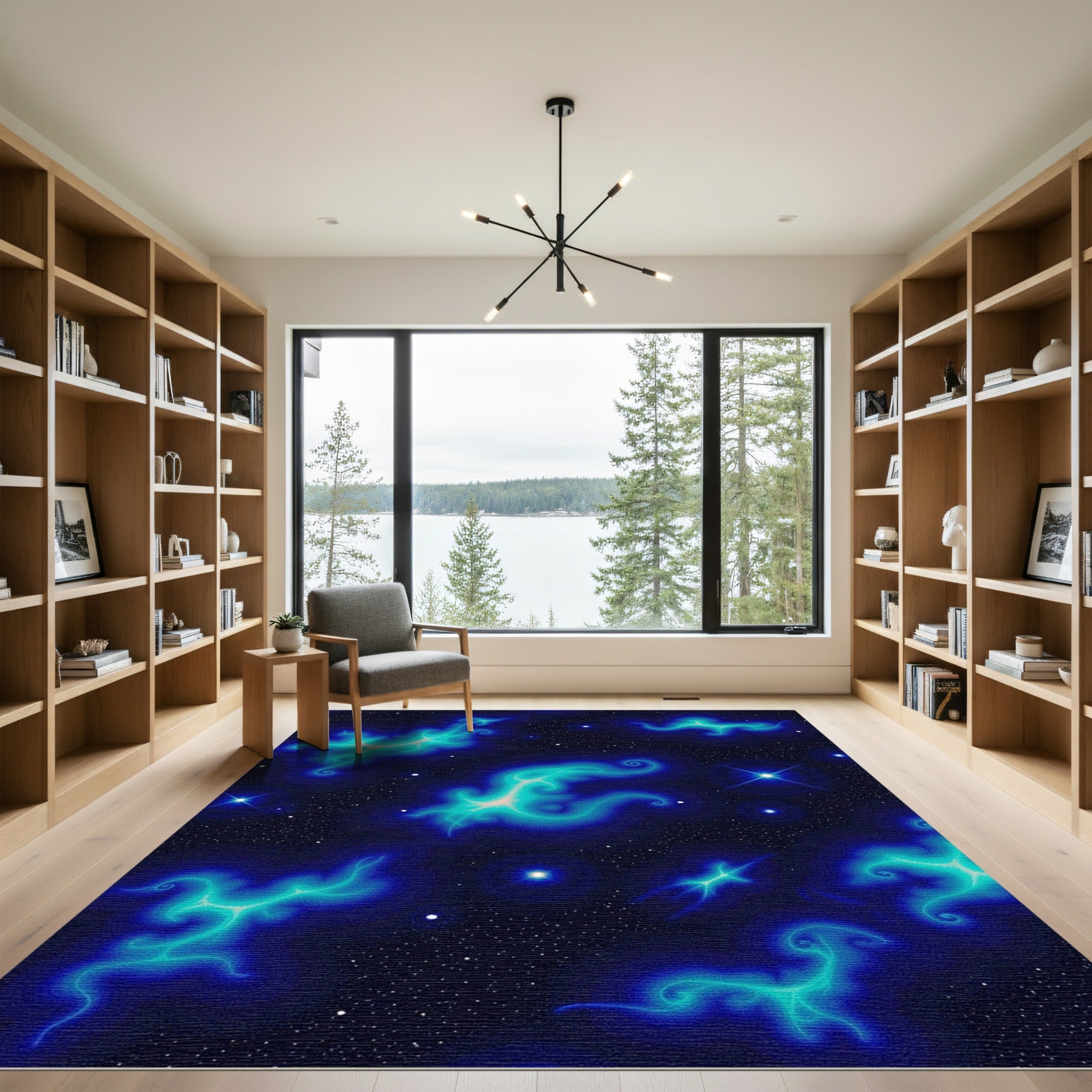 Teal Nebula Swirl Starry Night Rug