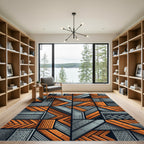Orange Gray Geometric Wood Plank Composition Rug