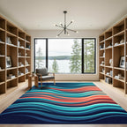 Modern Teal and Coral Flowing Wave Rug