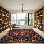Ornate Crimson Lotus Floral Medallion Rug