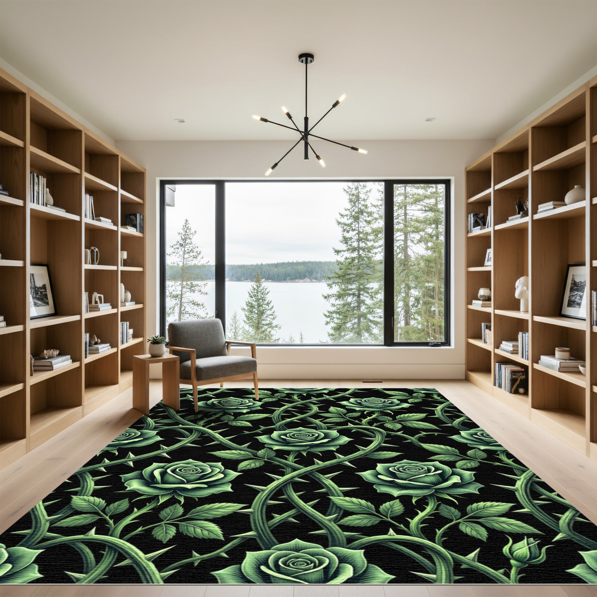Gothic Emerald Rose Vine Weave Rug