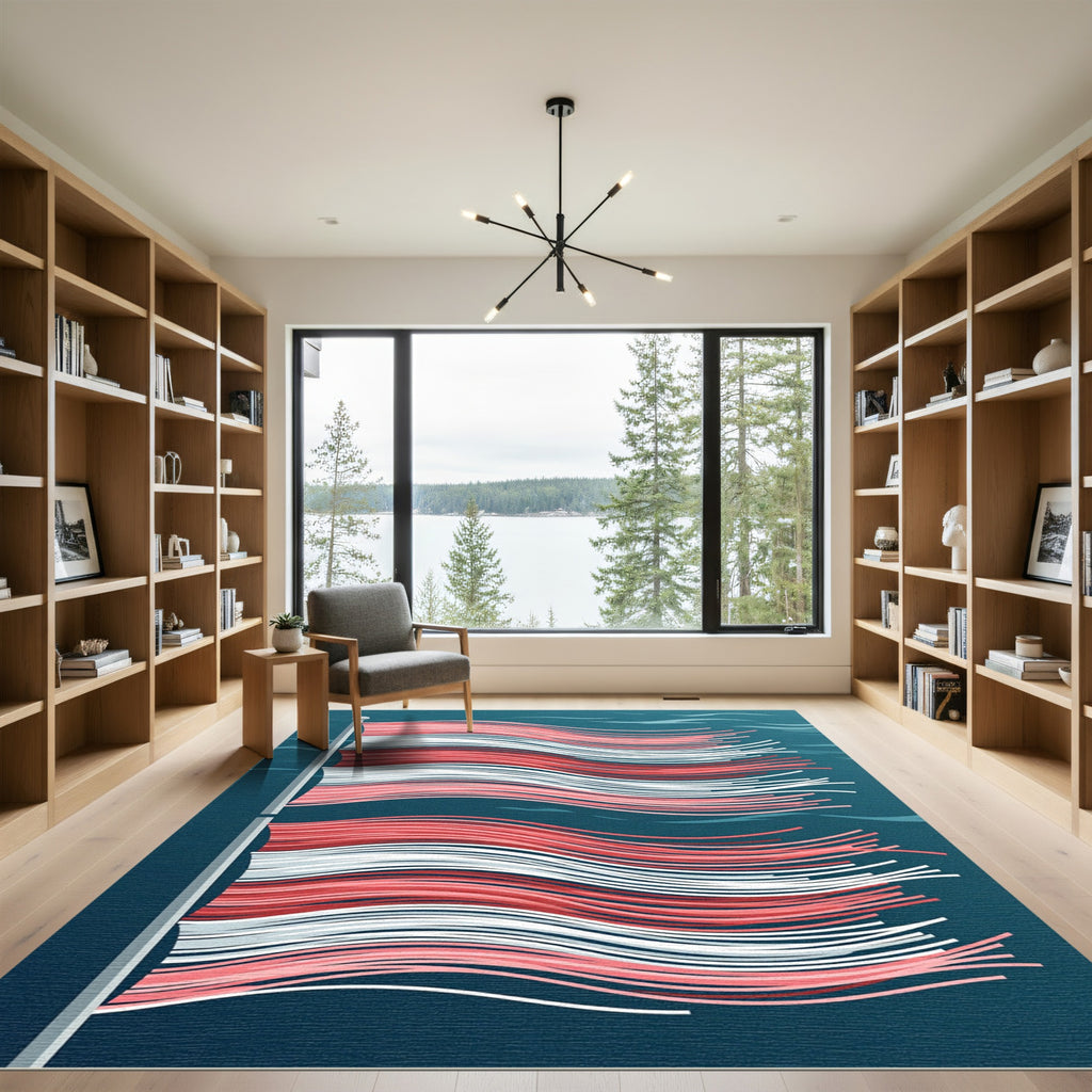 Waving Coral Red White Stripe Rug
