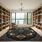 Metallic Gold and Charcoal Floral Medallion Rug
