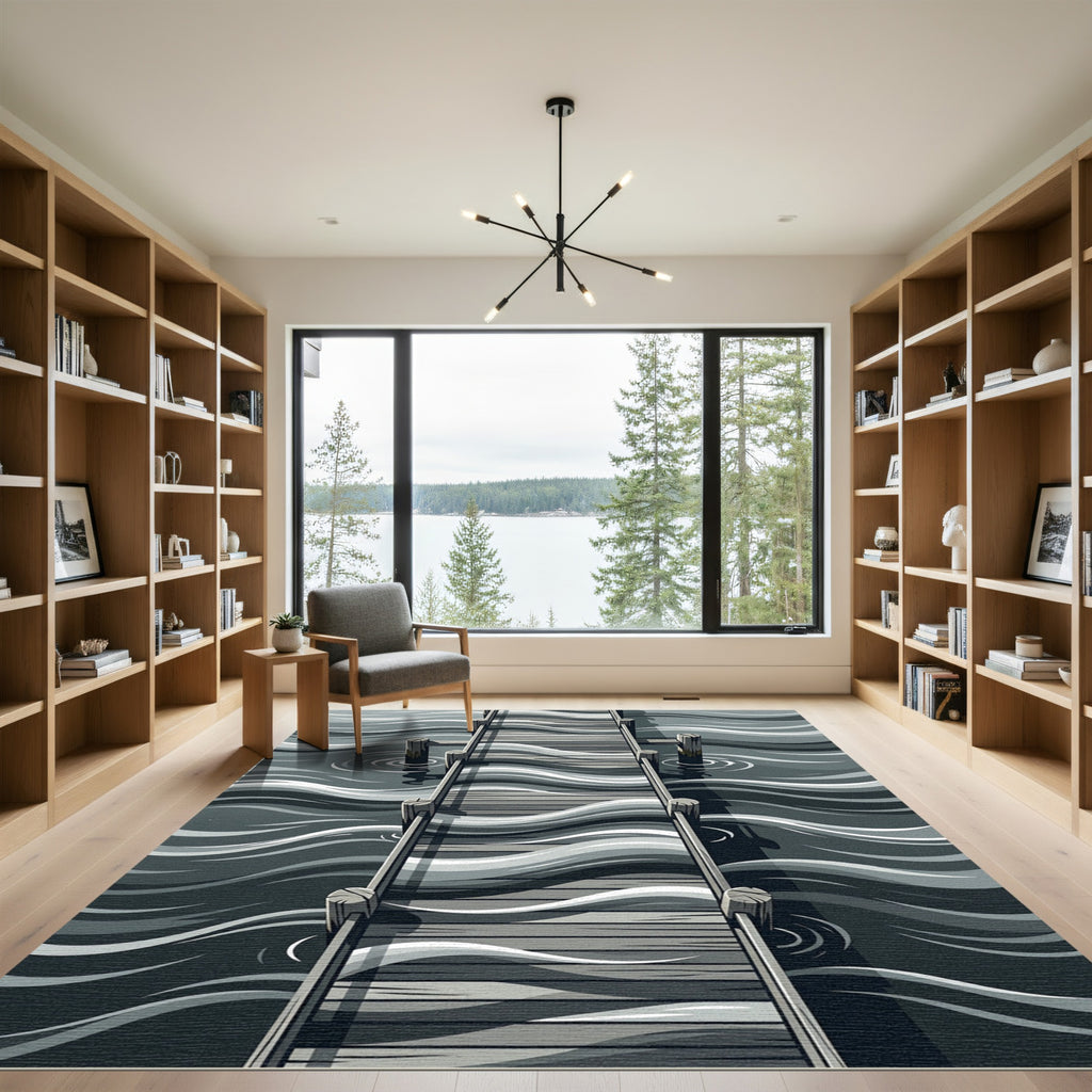 Gray Wooden Pier Waves Rug