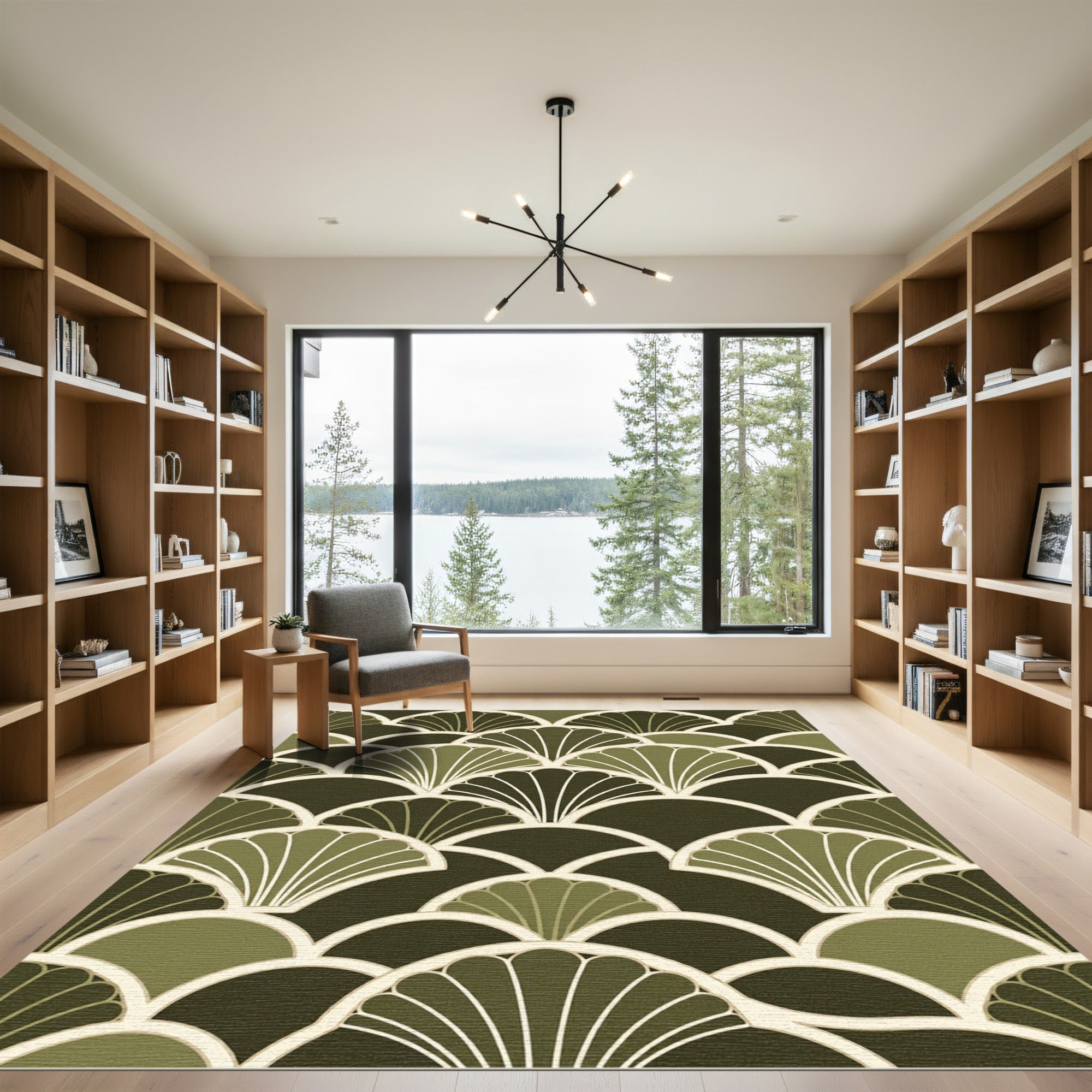 Art Deco Olive Fan Mosaic Rug