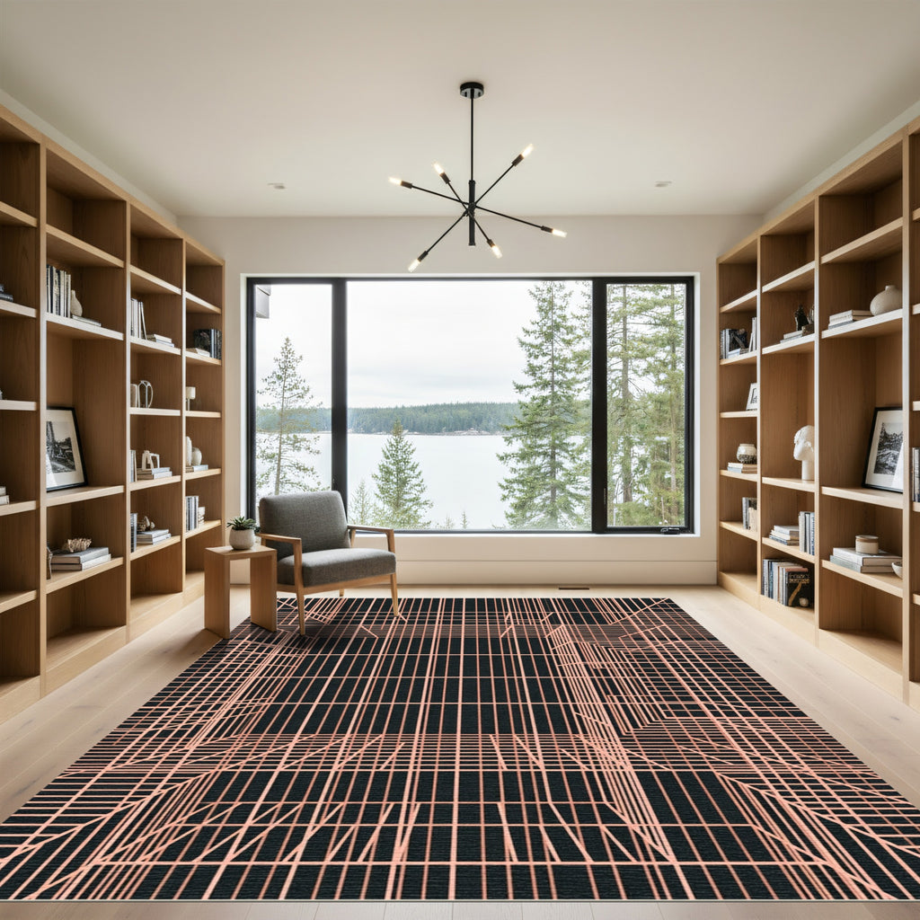 Salmon Lines Black Perspective Rug