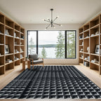 Monochromatic Charcoal Grid Geometric Rug