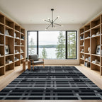 Monochrome Grid Abstract Linear Layered Rug