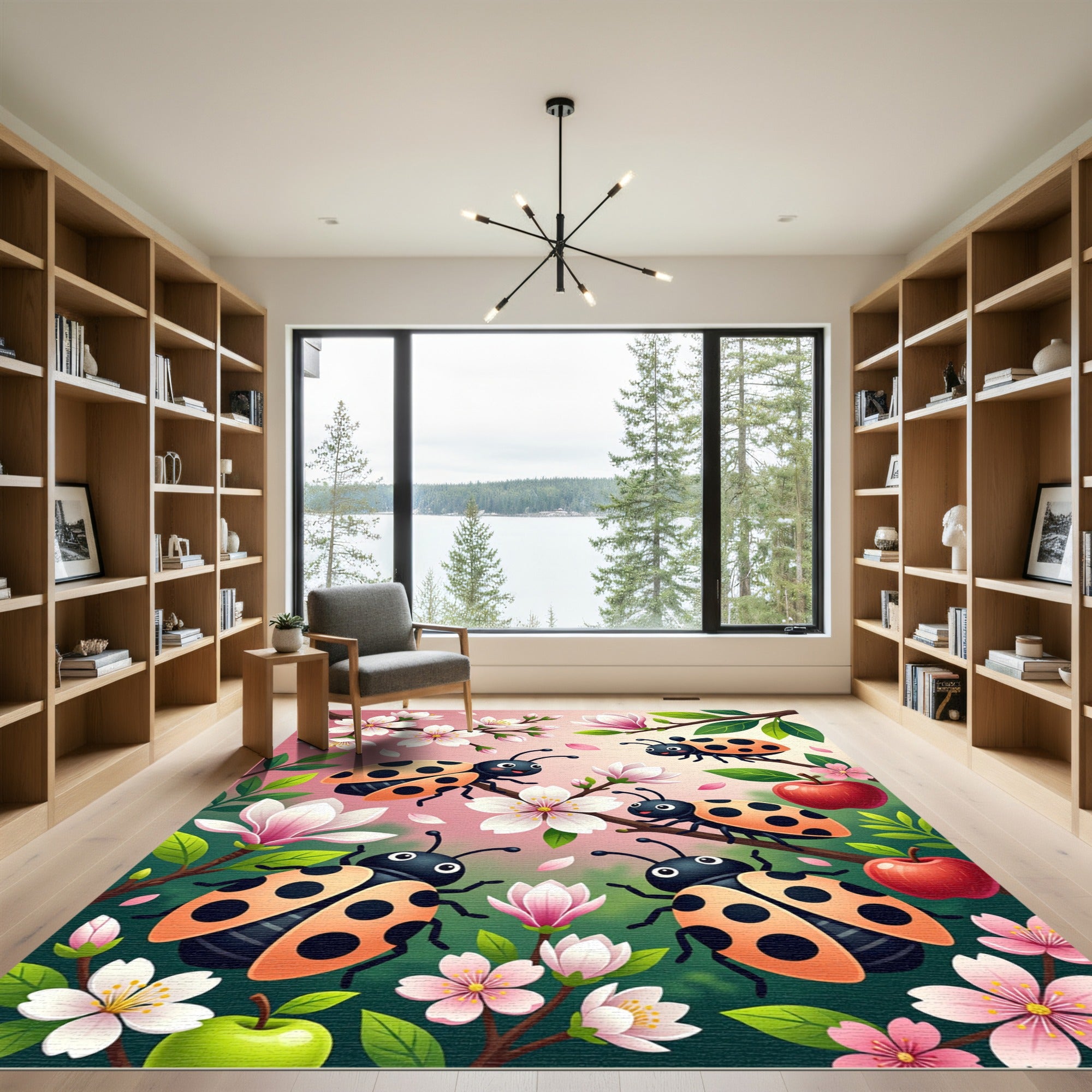 Whimsical Ladybugs Blossom Apple Branches Rug