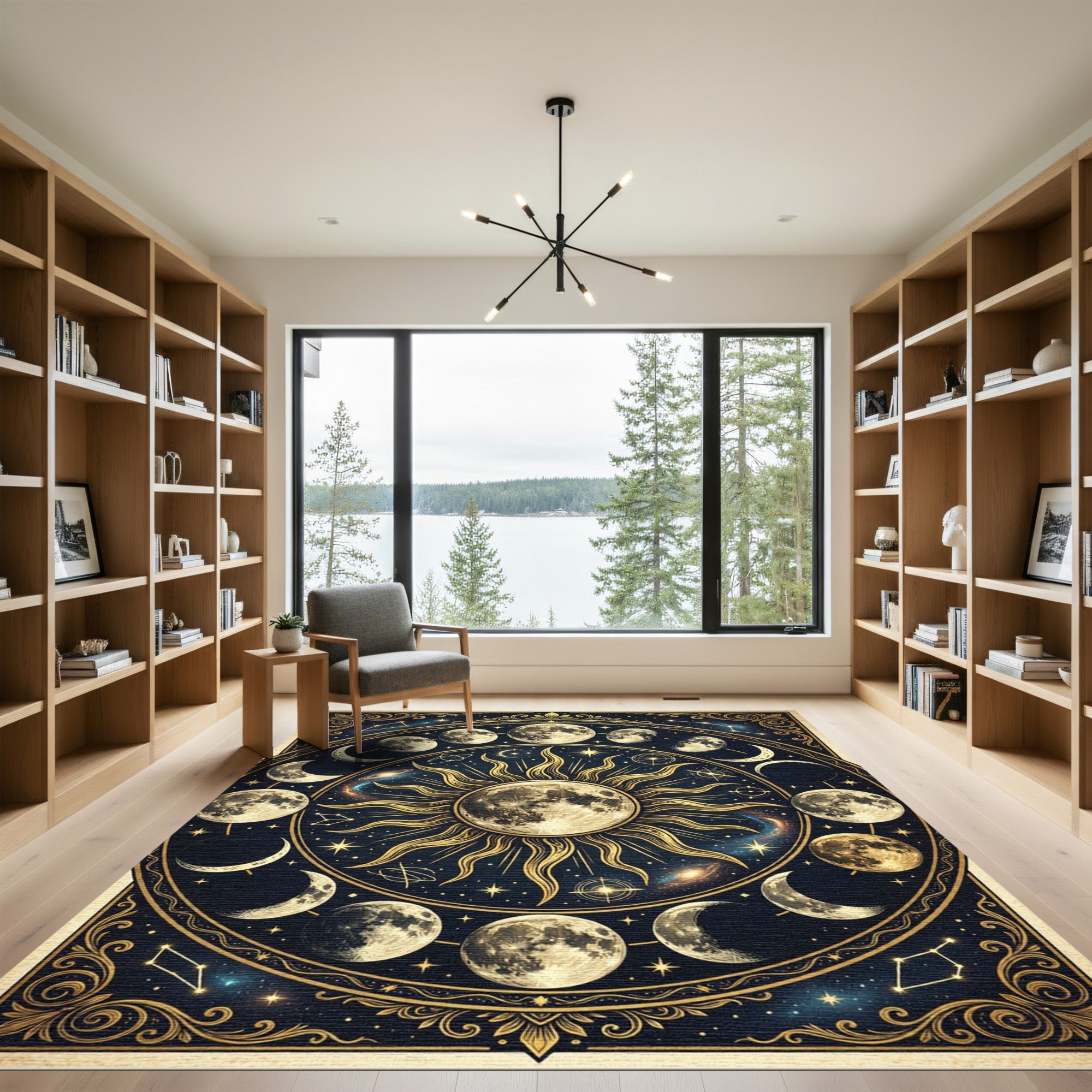 Celestial Gold Moon Phase Astronomy Art Rug